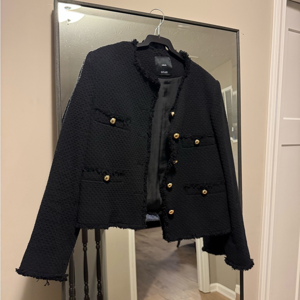 Mango - Size Large - Black Tweed Boucle Jacket